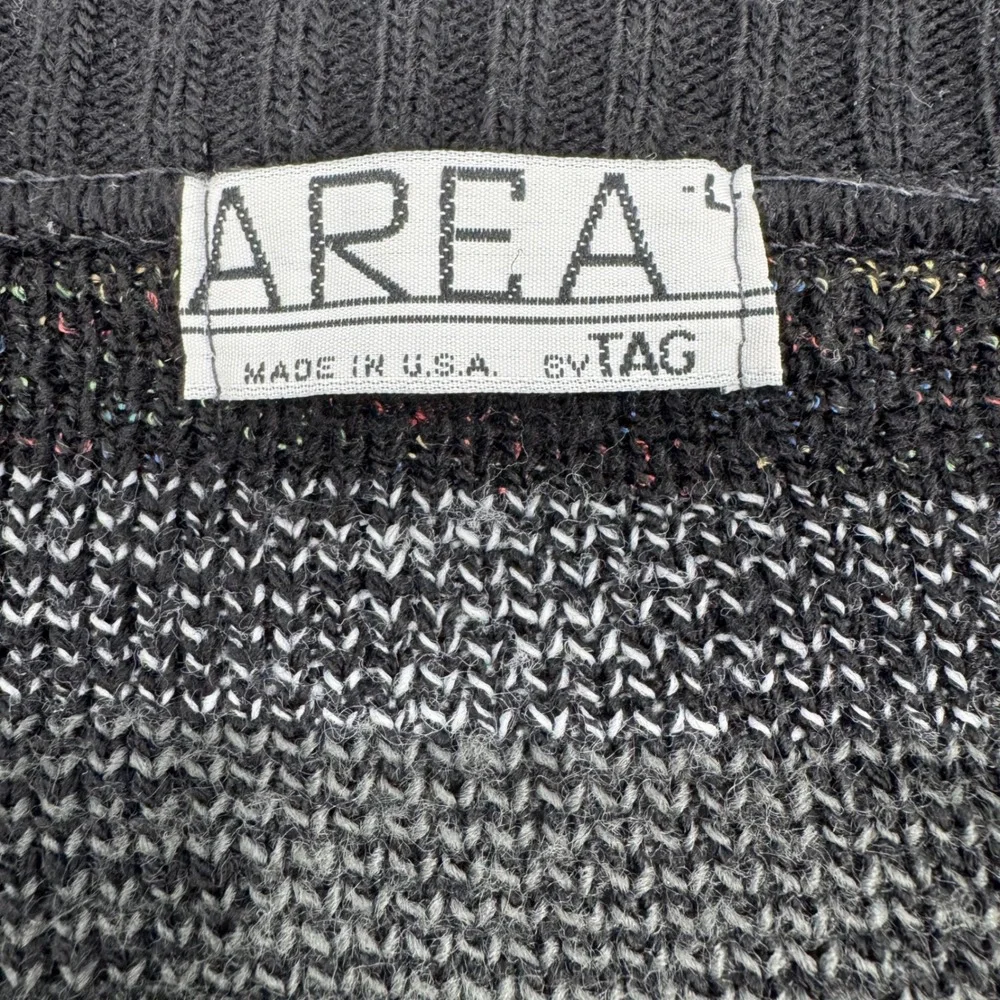 Vintage AREA Black White Gray Plaid Button V Neck Cardigan‎ Sweater Men's Large